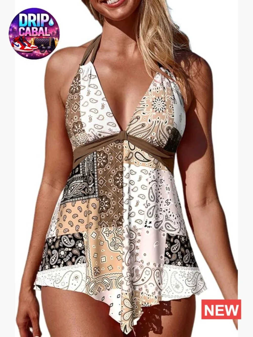 Tankini Swimsuits for Women Tummy Coverage Handkerchief Hem Top with Briefs